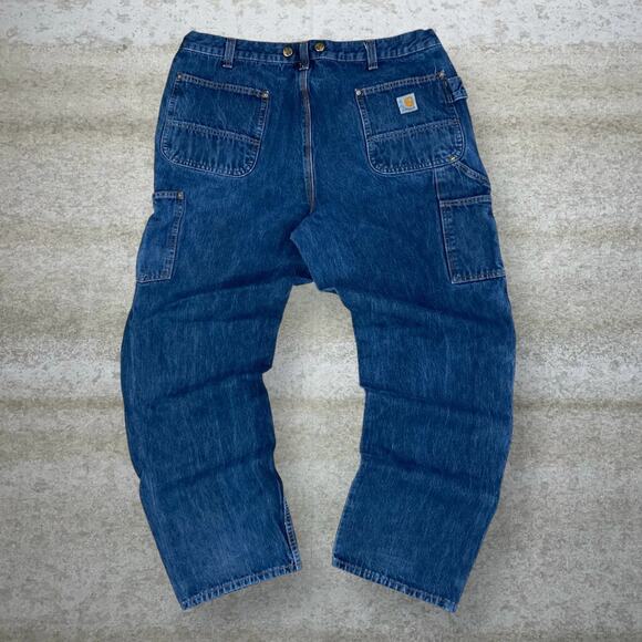 Vintage Carhartt Carpenter Jeans Double Knees Baggy Wide Leg Fit  Dark Wash 90s - Picture 1 of 8